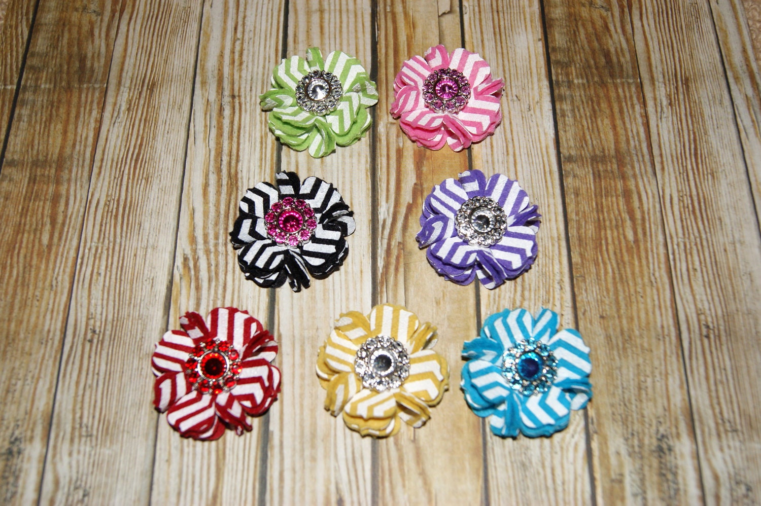 Chevron Flower Headband Carnation Felt Flower on a Skinny Elastic Headband or Clip All Sizes Lime Pink Black Purple Red Mustard Turquoise