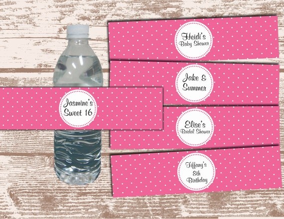 PRINTABLE PDF Custom Polka Dot Water Bottle Labels Birthday Party/ Bridal Shower/ Baby Shower Il_570xn