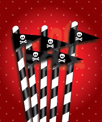 PRINTABLE PDF Jolly Roger Pirate Party Theme Straw/ Toothpick Flags Il_570xn