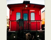 Train Photography - Crimson Red Caboose, Boys Room Decor - Red Caboose - Chicago photography, Wall Decor, Color photography