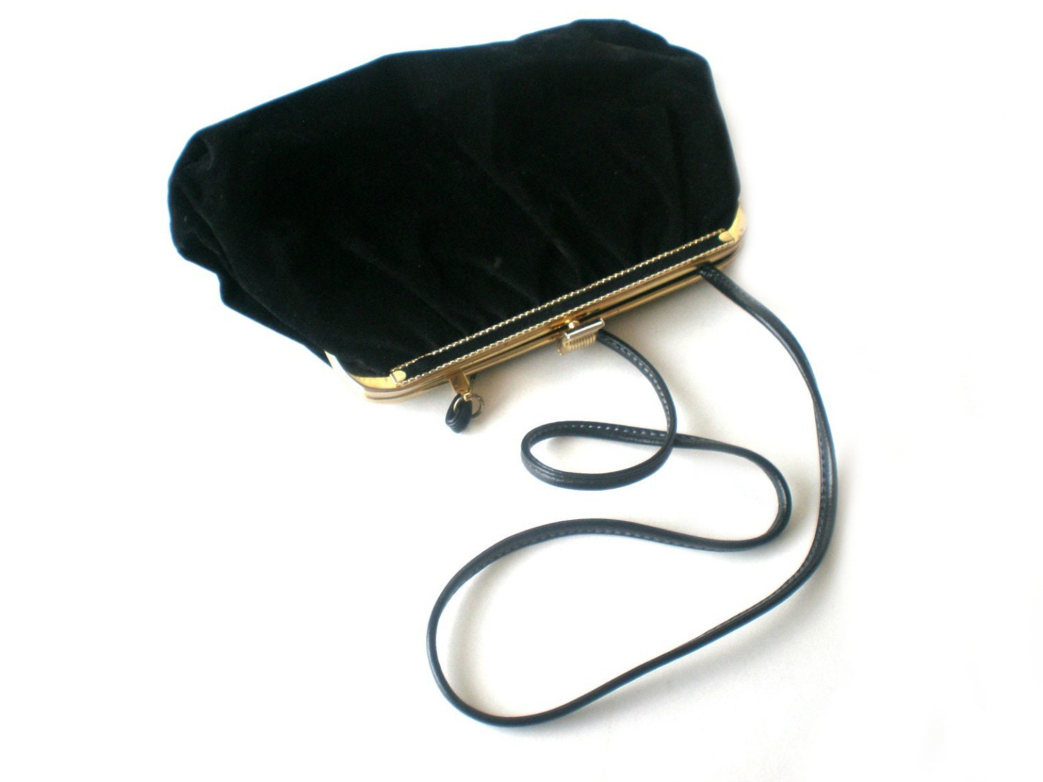 Black Velour Clutch, Vintage Clutch Purse, 80s Purse, Black and Gold, Retro Fashion