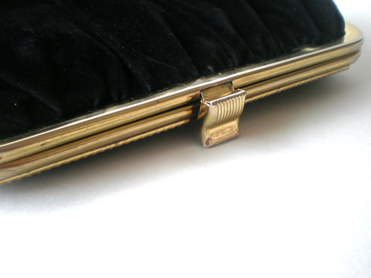 Black Velour Clutch, Vintage Clutch Purse, 80s Purse, Black and Gold, Retro Fashion