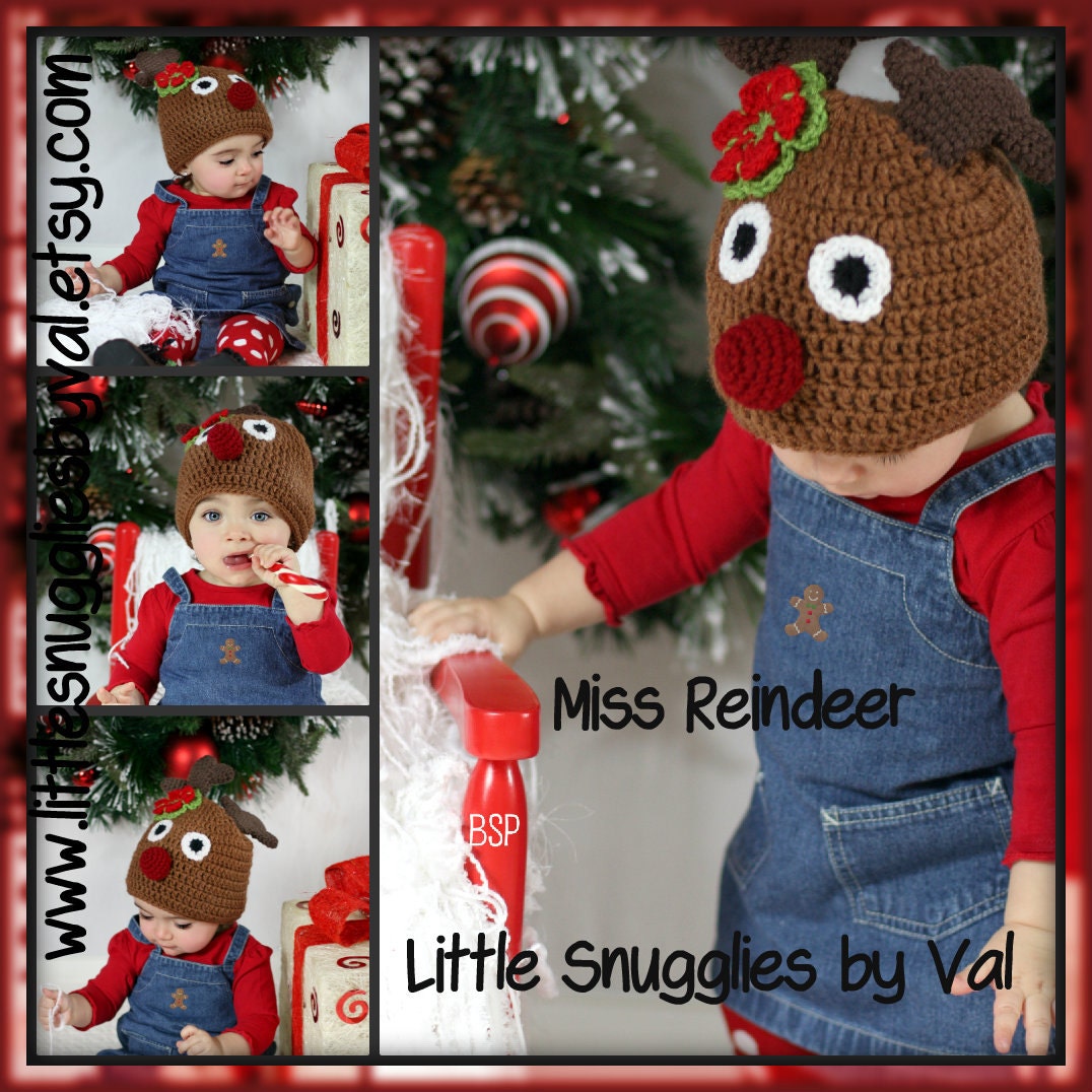 On Sale Now LSBV Miss Reindeer Crocheted Hat Infant-Adult Sizes Available
