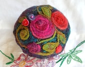 Reserved for Kimberly, Pincushion, A Passion for Purple wool with hand embroidery- made to order