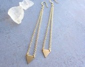 Minimalist dangle gold triangle long earrings, geometric jewelry, simple modern jewelry