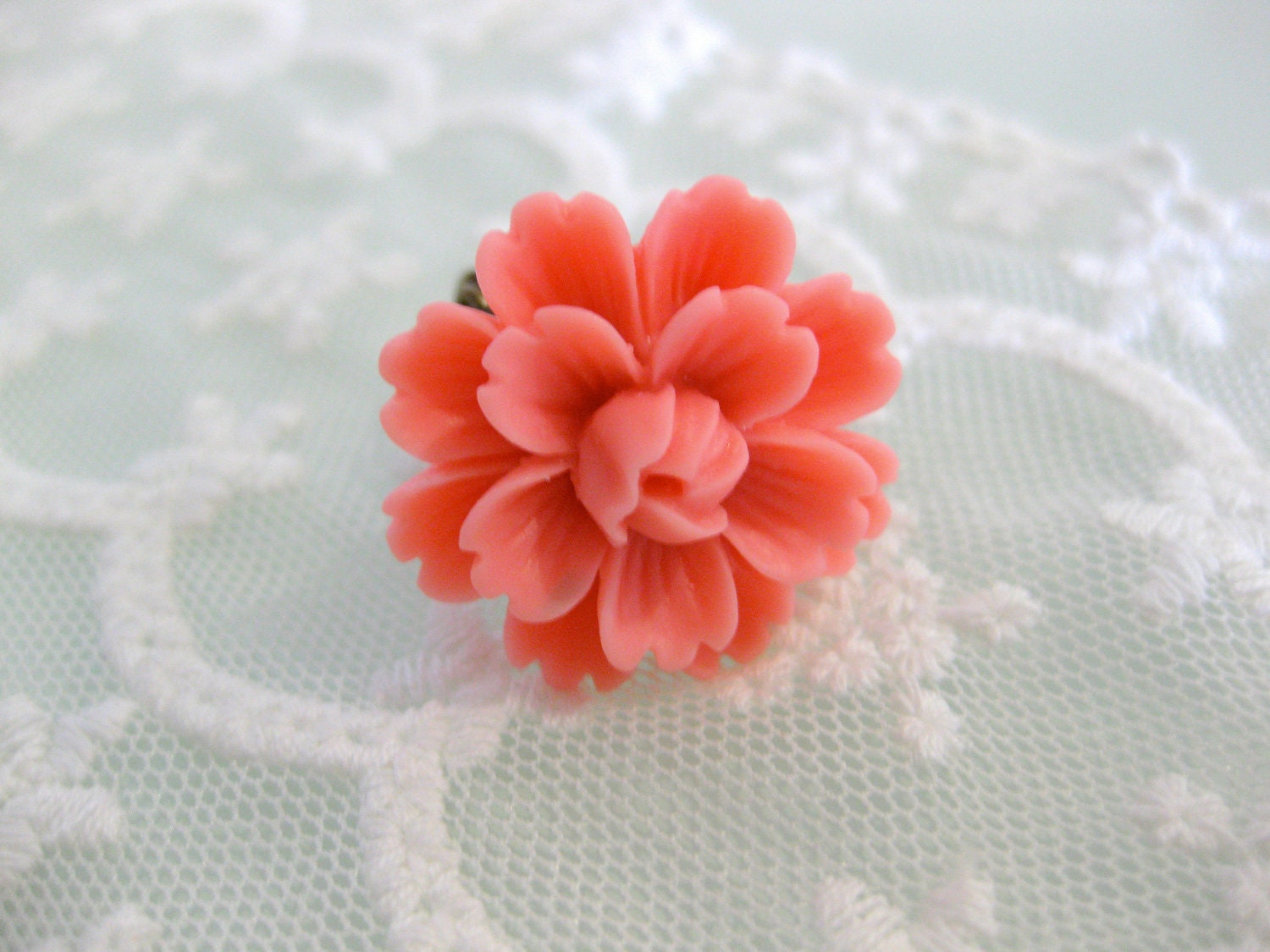 Vintage pink sakura flower statement ring