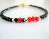 Dainty Red and black holiday bracelet Pretty gift idea for her
