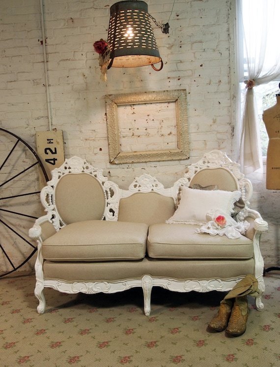 RESERVED for ELIZABETH Painted Cottage Shabby White French Love Seat