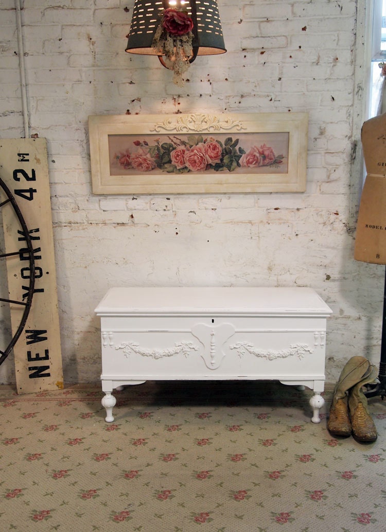 Painted Cottage Chic Shabby White Romantic Hope Chest VF295