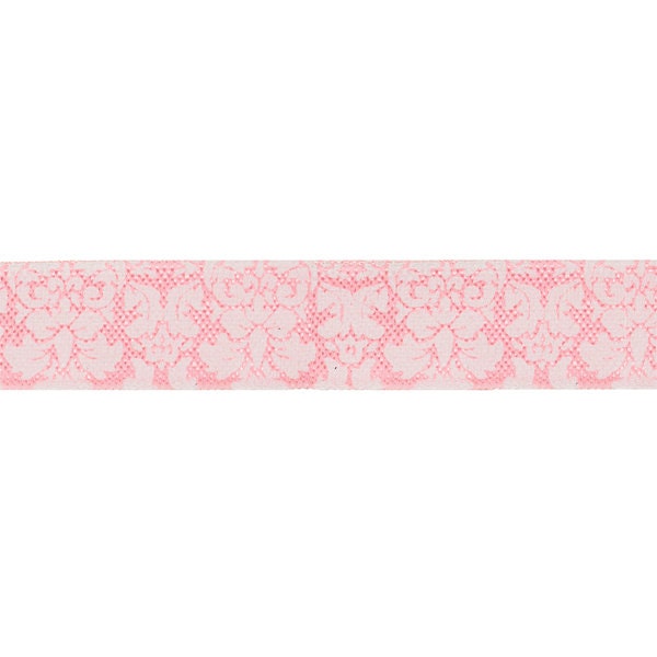 Pink and White Damask Printed Elastic for Baby Headbands, Elastic By The Yard - 5 Yards
