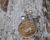 Vintage Dictionary  Necklace Pendant PEACE with Charms