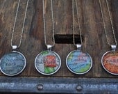 Personalized Map Pendant Necklace from Vintage Atlas 4 Necklaces