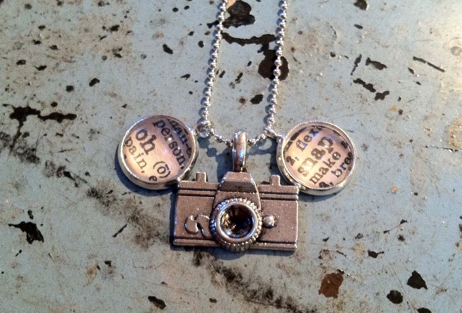 Vintage Dictionary word Necklace Pendant OH SNAP with Camera