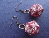 Earrings d20 20 Sided Dice Die Red and speckled Pink color with copper loop style ear rings D&D Gamer Girl