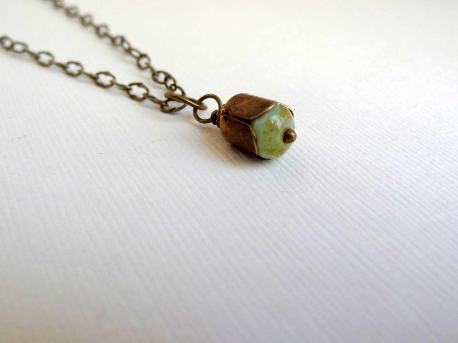 Gold Minimalist Necklace Antique Brass Minimalist Necklace Modern Dainty Opal Green Drop Necklace Vintage Style Dainty Jewelry Simple