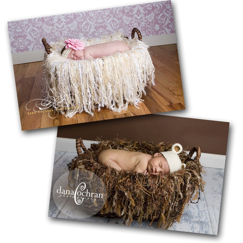 Newborn fringe blanket photography props - set of two - cream and brown