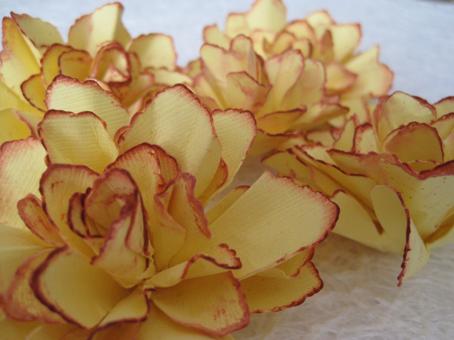 Handmade Sunshine Yellow Paper Flowers with Coffee Brown Accents - Set of 5