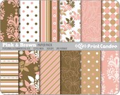 Pink & Brown Paper Pack (12 Sheets) - BUY 2 GET 2 FREE - Personal and Commercial Use cute sweet dots circles pattern floral