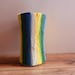 Blue Vase / yellow green white striped vase / painted home decor