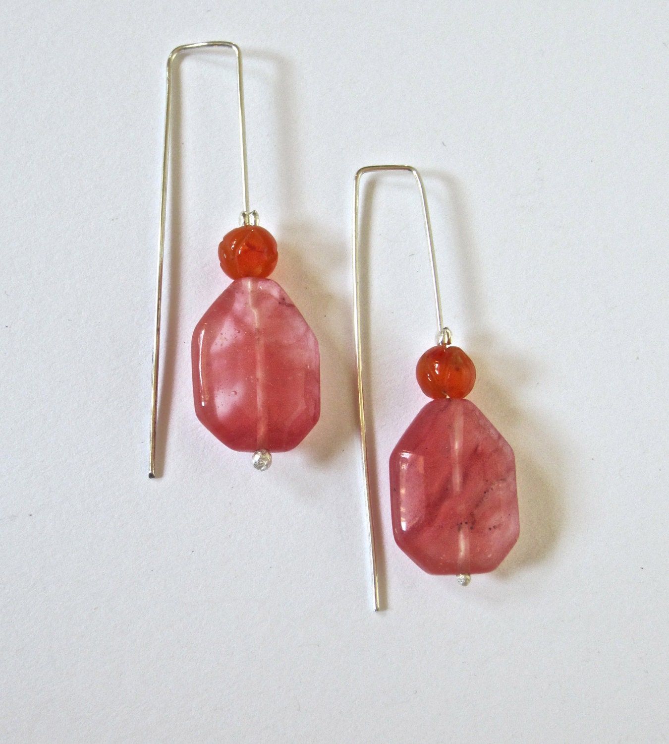Rose quartz Earrings, Sterling Silver Square Ear Wires - The Jenny Earring