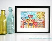 Mixed Media 8,5 x 11 Art Print of original canvas "Love grows here feeding my soul", lovely home decor