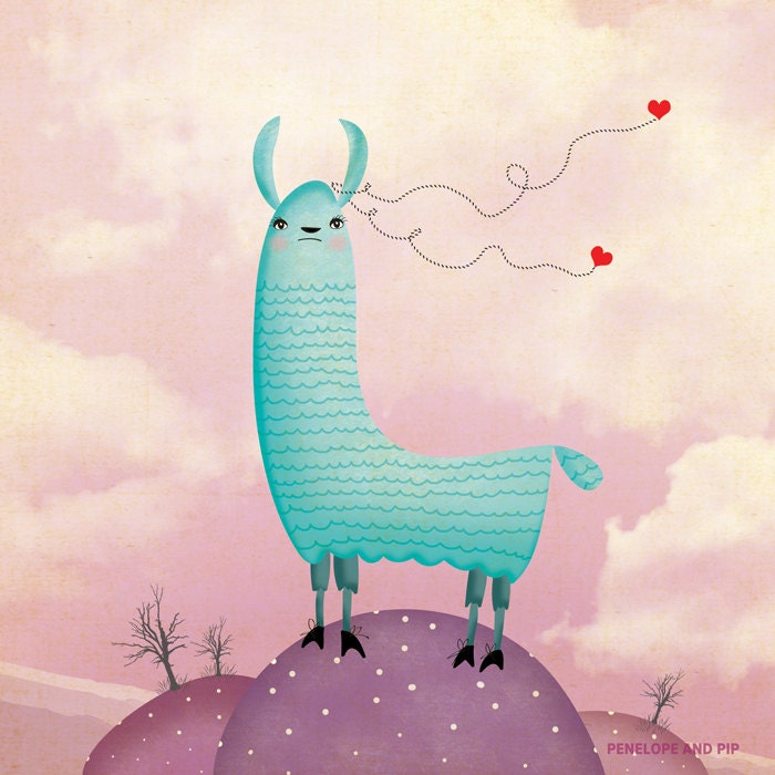Art Print, Llama, Home Decor, Children, Nursery, Original illustration from Penelope and Pip,
