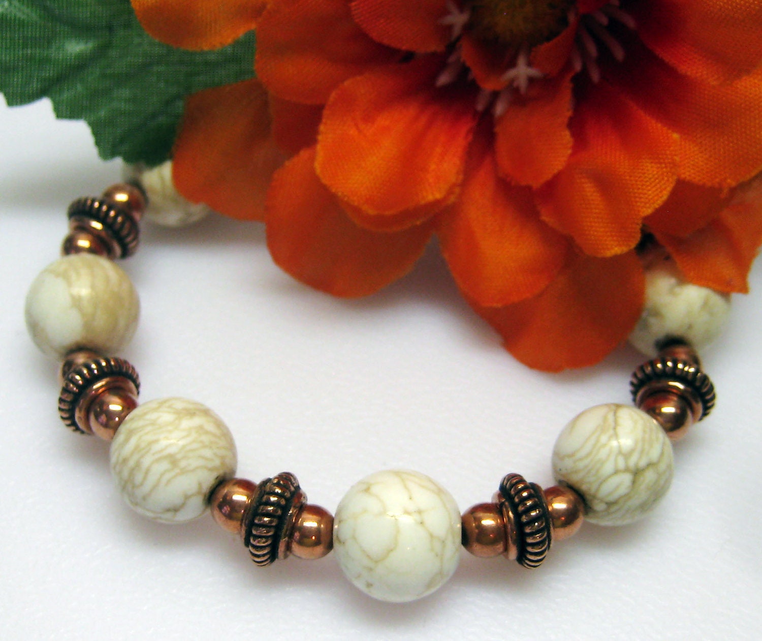 White Turquoise Bracelet - Copper - Gemstone - Size 8