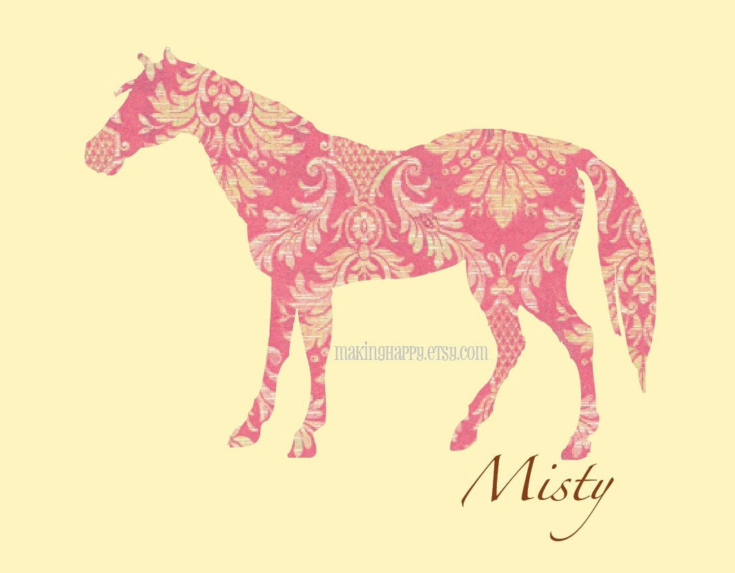 PERSONALIZED  Horse Print in Pink Damask