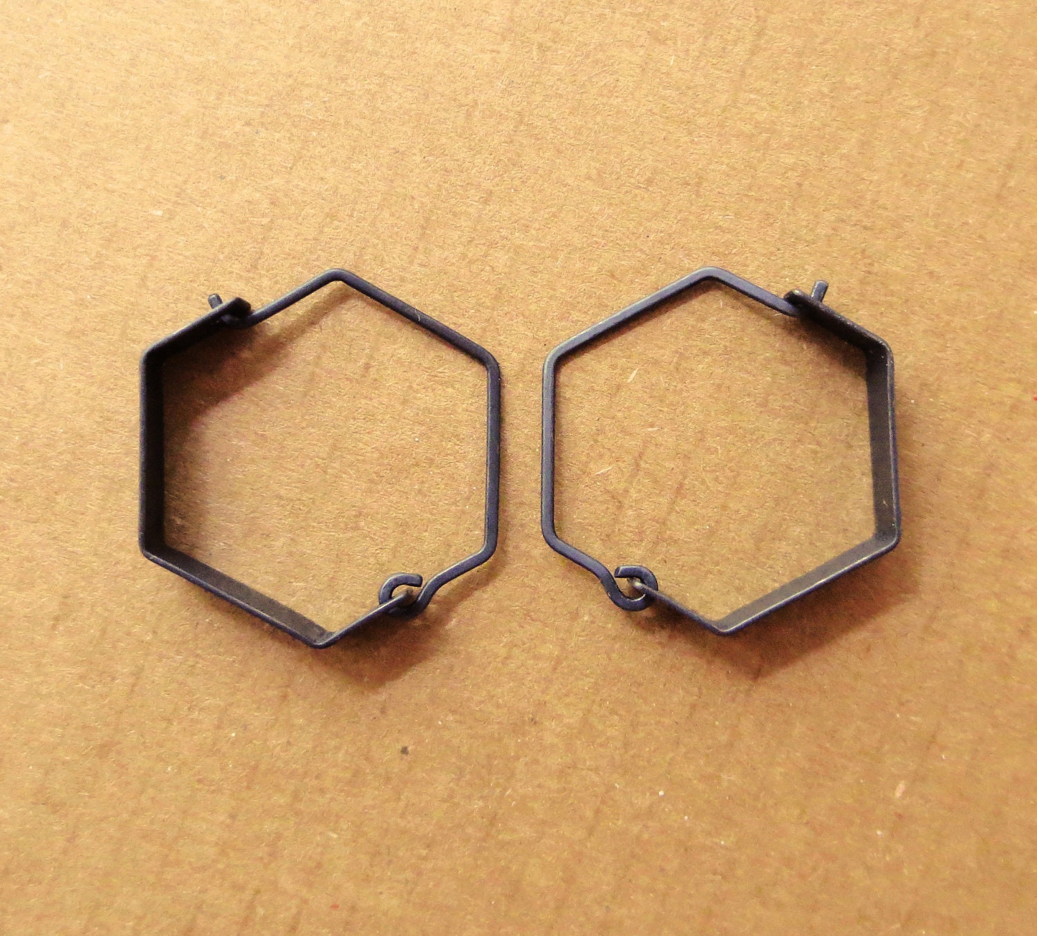 Mini Oxidized Silver Hexagonal Earrings