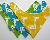 Baby Bibs- 3 Baby Bandana Bibs - Ultimate Dribble Bib in Giraffe Prints