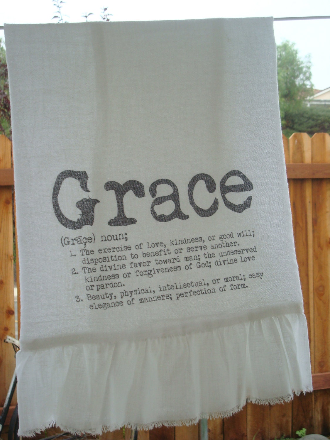 Floursack,Tea Towel, Inspirational With Ruffle, Cottage, Shabby Chic,French, Farmhouse (Grace)