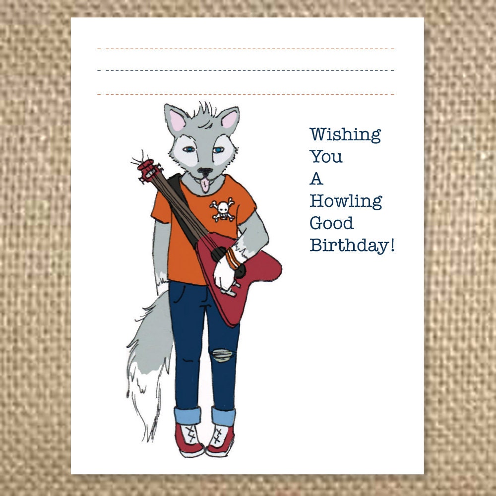 Rockin Wolf Birthday Card