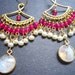 Gold Chandelier Earrings Bridal Bollywood Hot Pink Pearl Moonstones by MinouBazaar