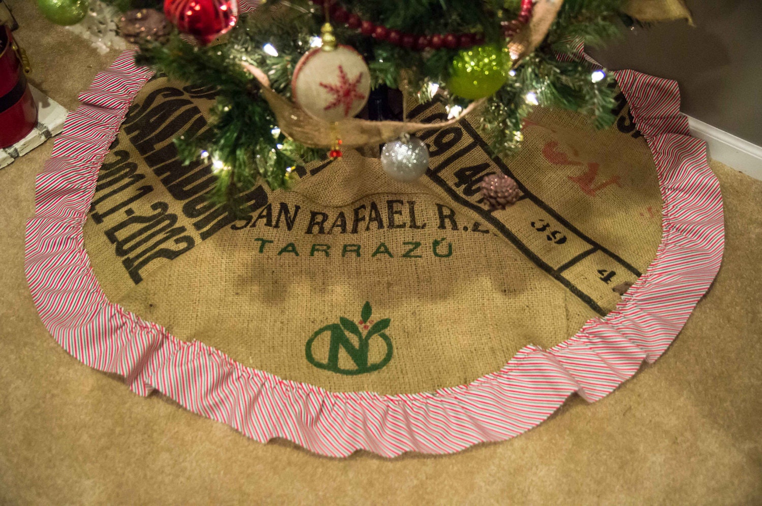 Burlap and Ruffle Christmas Tree Skirt