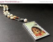 SUMMER SALE - Ostrich Egg Nest Necklace in Jasper, Jade and Fresh Water Pearls. Handmade.