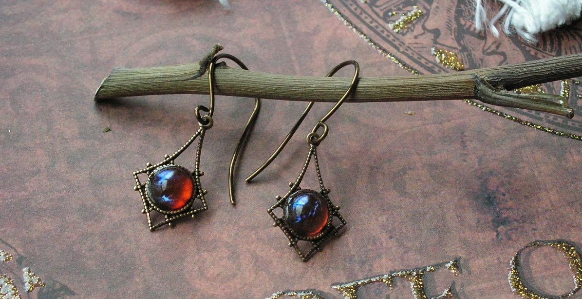 Fire Opal earring set in Antiqued Gold Free Shipping in US low international shipping