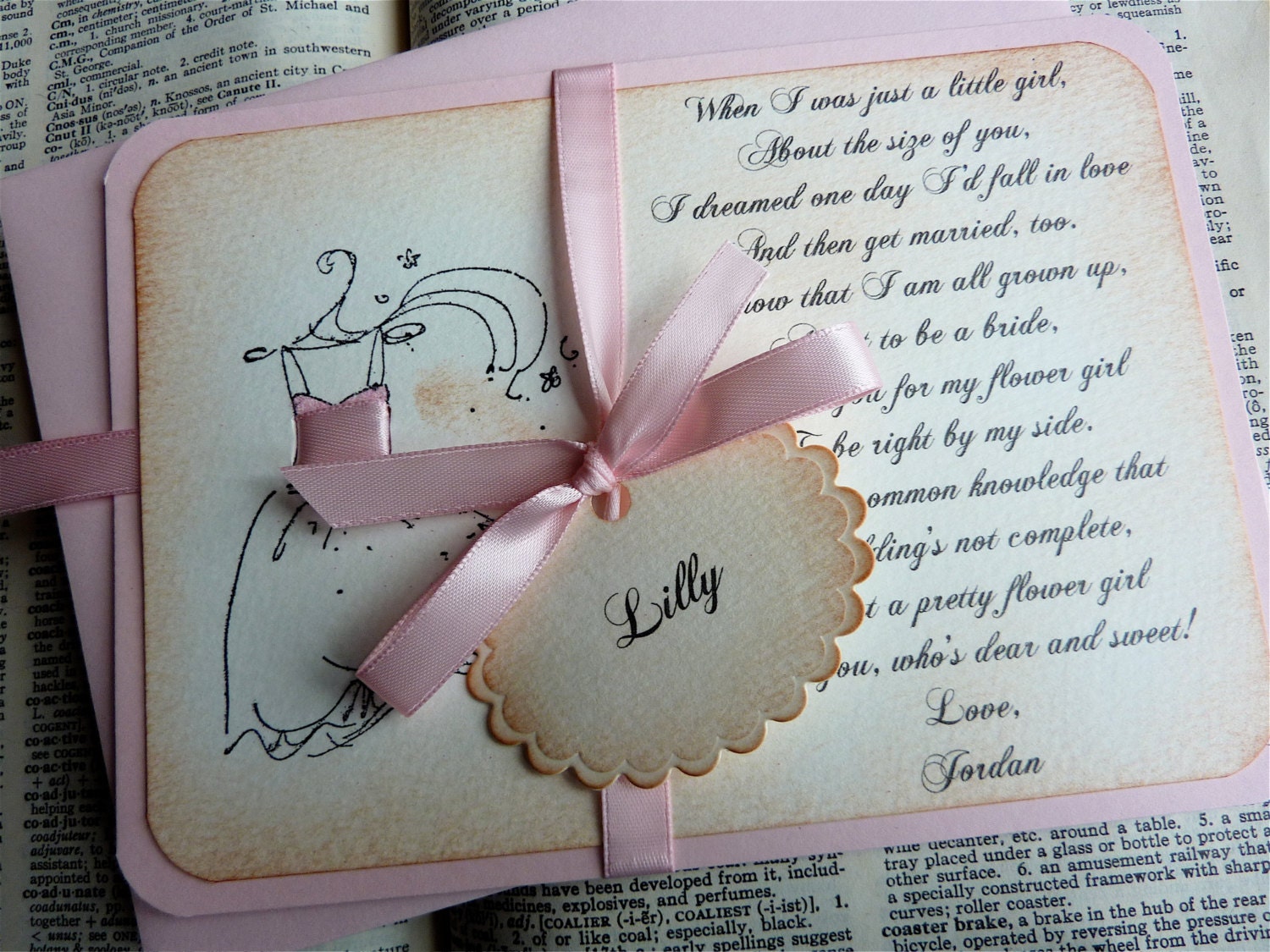 Will You Be My Flower Girl Invitation - 1 flat card with envelope - Pale Pink