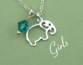 Baby Elephant Necklace - girls birthstone crystal charm jewelry - sterling silver pendant - gift