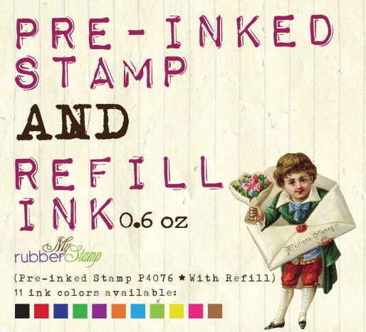 Custom Self Inking Stamp PACKAGE. Personalized Pre-Inked Stamp & Refill Ink COMBO. Pick any existing design from our shop (P4076)