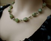 Green Gemstone Necklace, Garnet Rough Nugget Reiki Enhanced Semi Precious Wellbeing Jewellery - Empowered