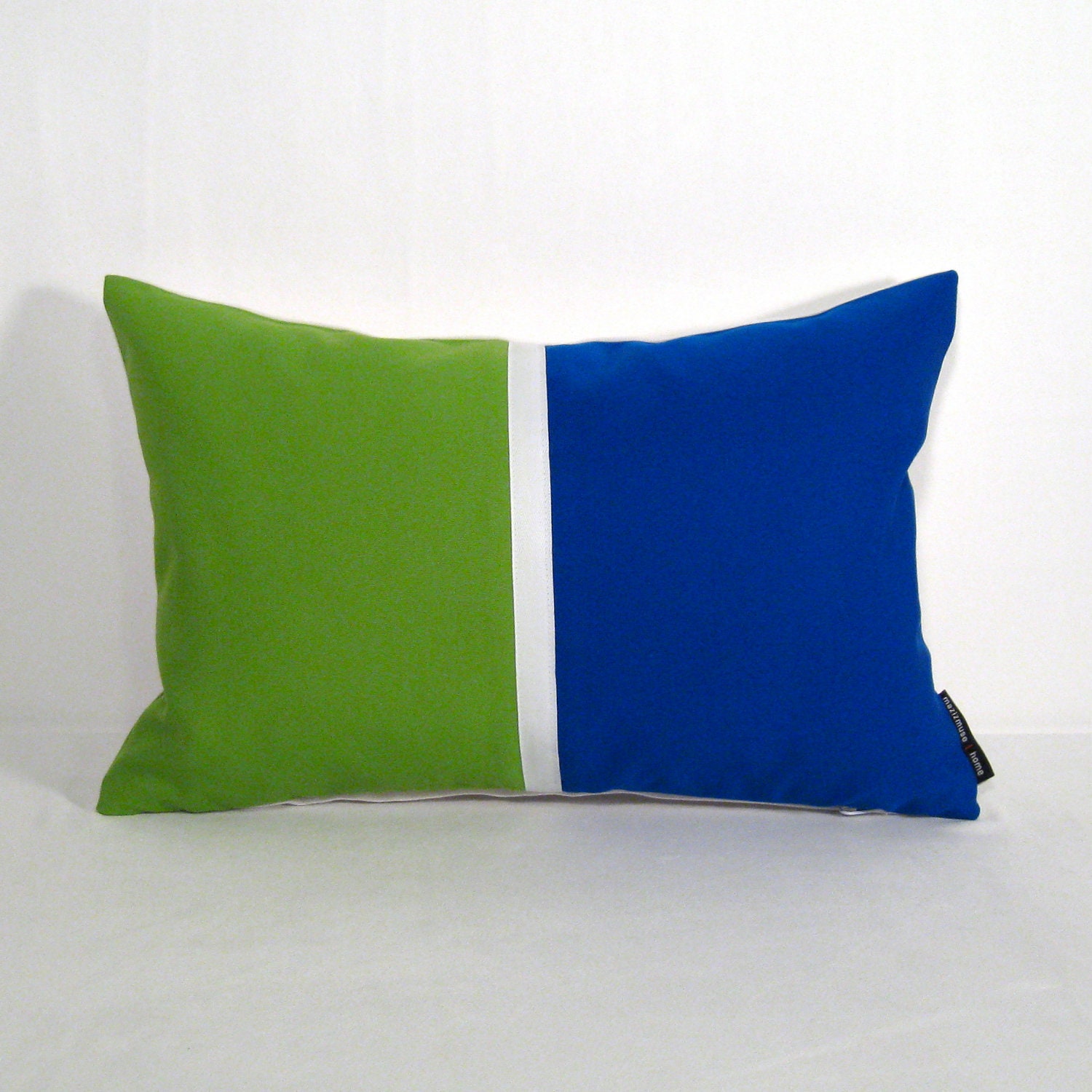 Color Block Pillow Cover - Decorative Outdoor Cushion - Modern Colorblock - Pop Art - Blue Green - Lime Cobalt - Sunbrella 12 X 18 inch - Mazizmuse