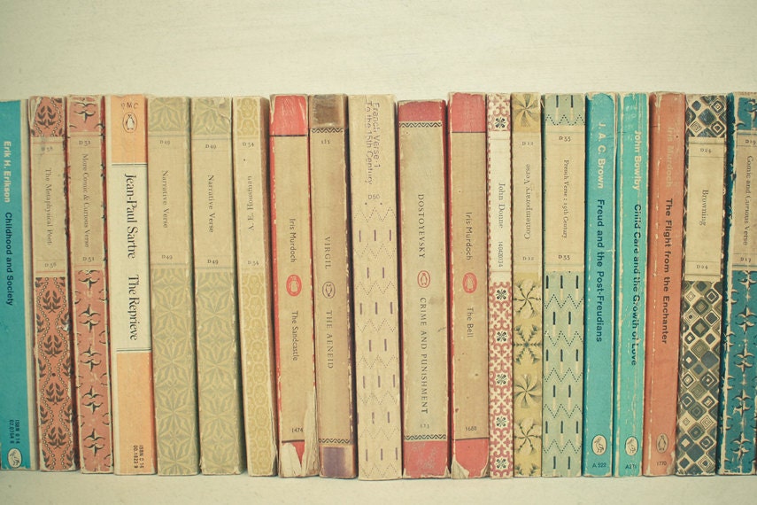 20% SALE Books - Book photograph, vintage book spines, earthy colours, gift for him, library art - 8x12 still life print