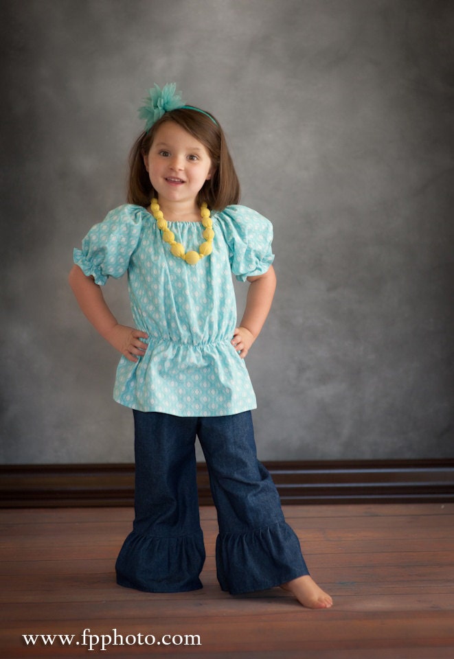 Single Ruffle Denim Pants - Size 12m, 18m, 2T, 3T, 4, 5, 6 Available