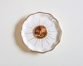 Vintage Porcelain Dish -  1962 Jewelry Holder -  Golden Sun Face