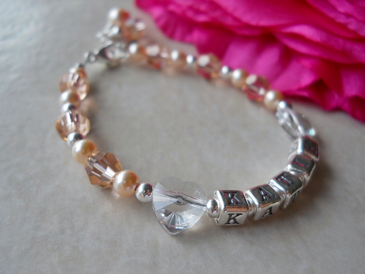 Sterling and Swarovski Baby Child NAME Bracelet B147