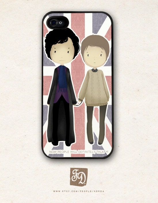 Iphone 5 hard or rubber case cute SHERLOCK Holmes , John Watson , Johnlock Union Jack