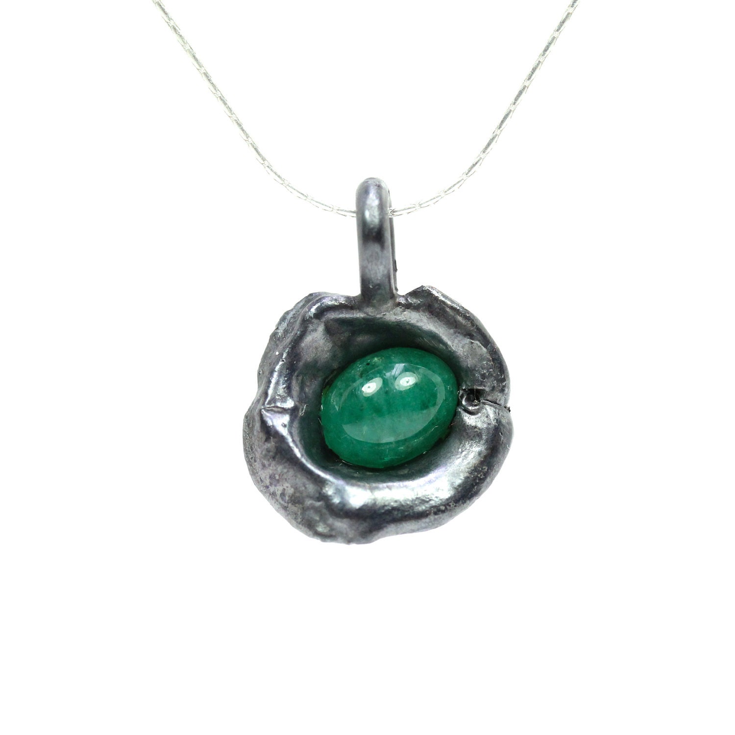 Black Silver Emerald Chalice Necklace - Smaragdkelch