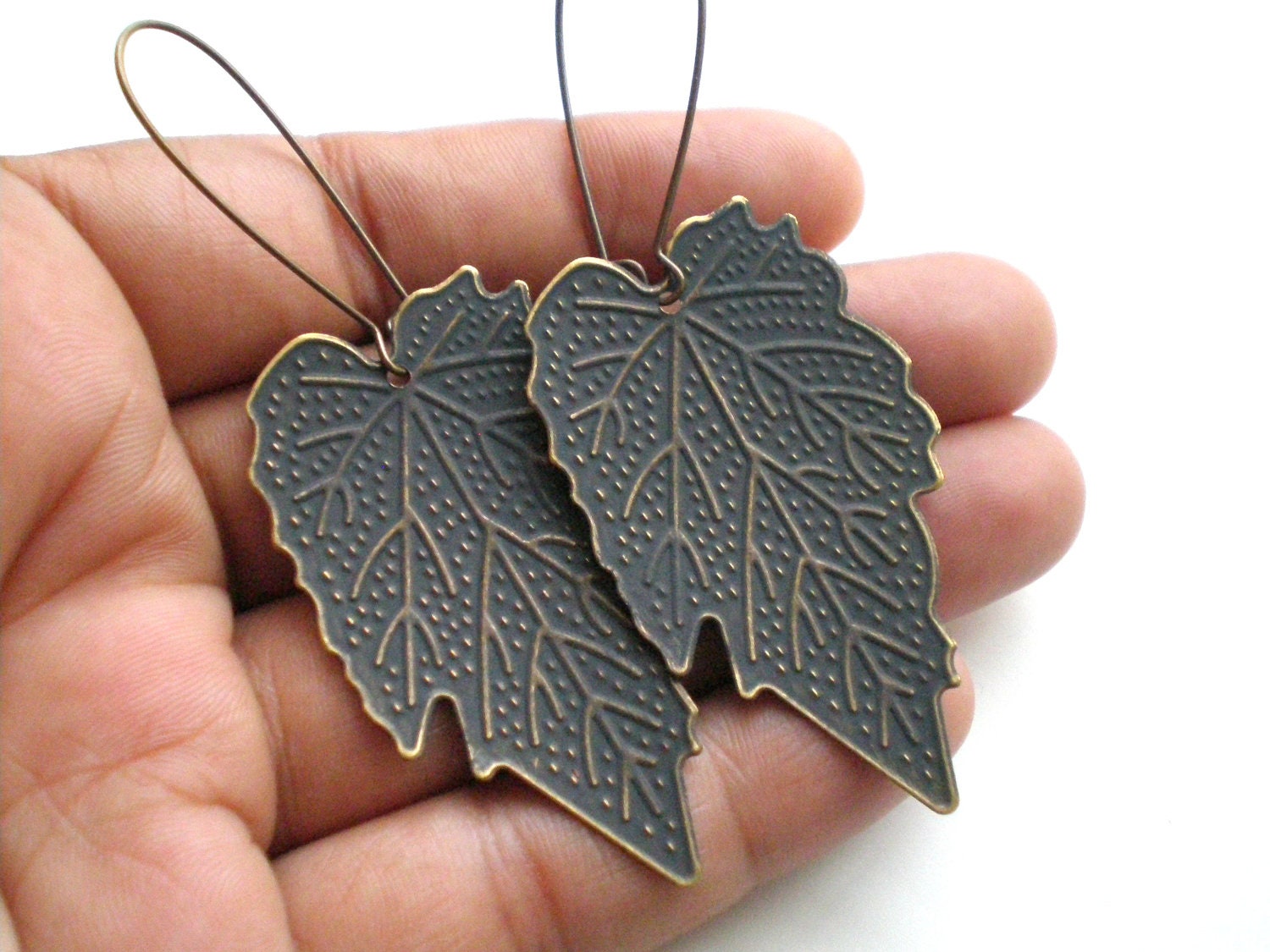 Painted Charcoal Blue Leaf Earrings