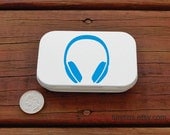 Blue headphones earbuds tin - large white altoid hinged tin