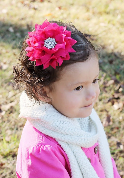 FUCHSIA Chiffon Flower Headband with OVER The Top Bling